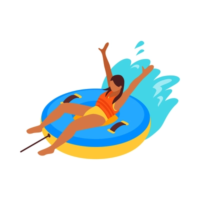 Isometric summer water active recreation icon with female character 3d vector illustration