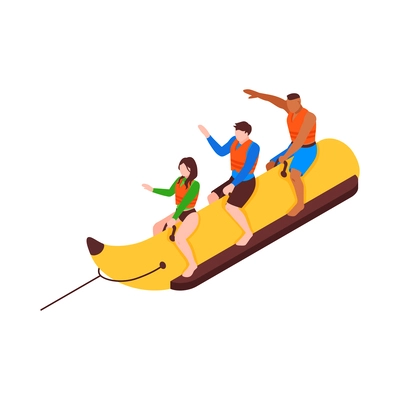 Isometric summer water sport icon with banana boat 3d vector illustration