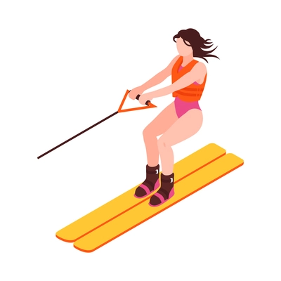 Summer sport isometric icon with water skiing woman 3d vector illustration