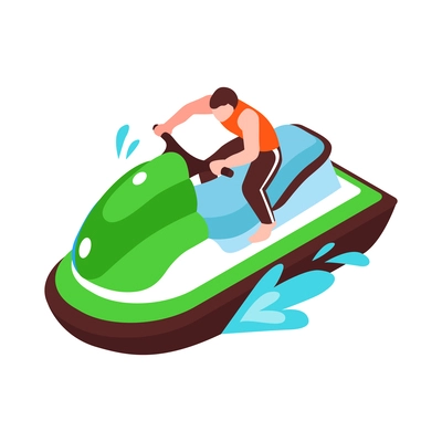 Isometric summer water sport icon with man riding waverunner 3d vector illustration