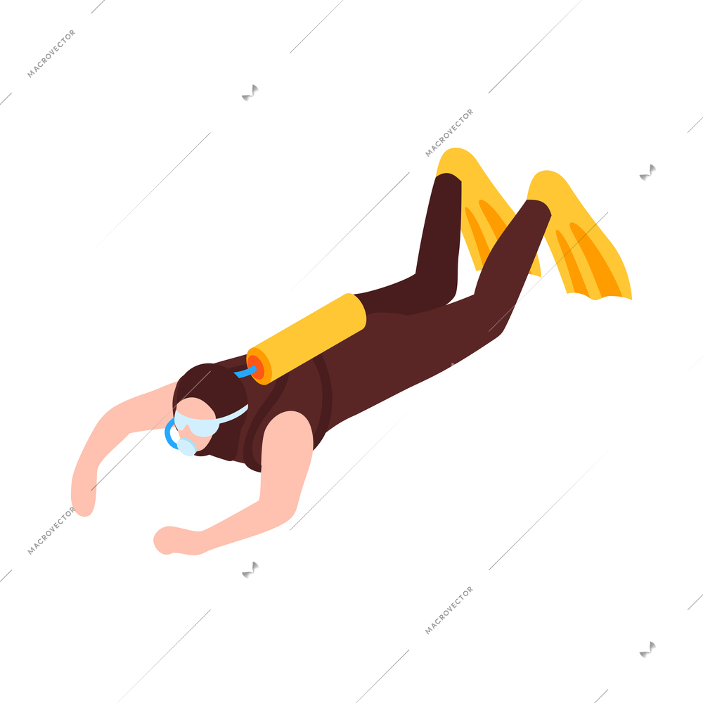 Summer water sport isometric icon with diving person 3d vector illustration