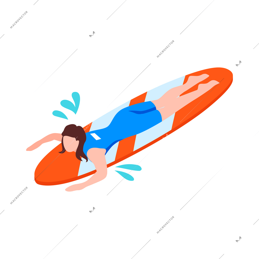 Summer water sport active recreation isometric icon with body boarding woman 3d vector illustration