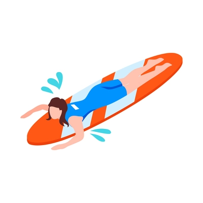 Summer water sport active recreation isometric icon with body boarding woman 3d vector illustration