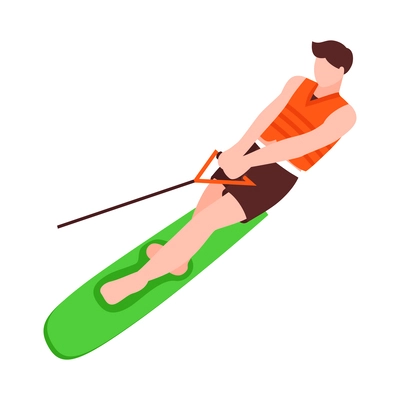 Isometric summer water sport icon with wakeboarding man 3d vector illustration