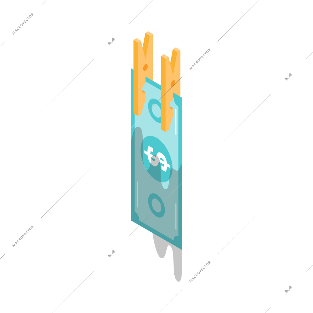 Money laundering isometric icon with hanging wet banknote 3d vector illustration