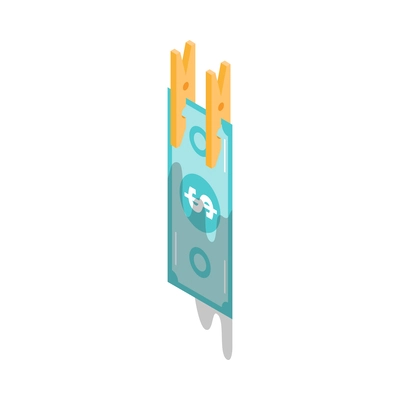 Money laundering isometric icon with hanging wet banknote 3d vector illustration