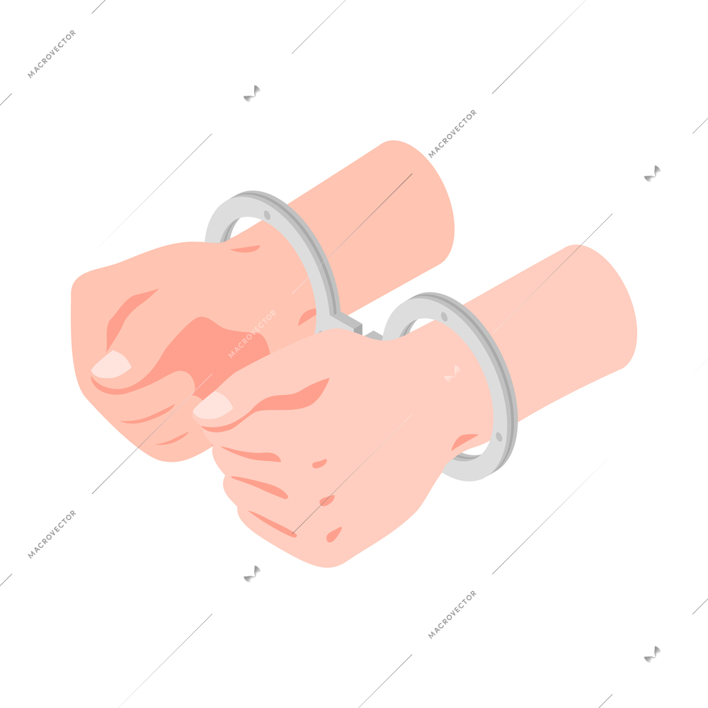 Isometric human hands in handcuffs 3d vector illustration