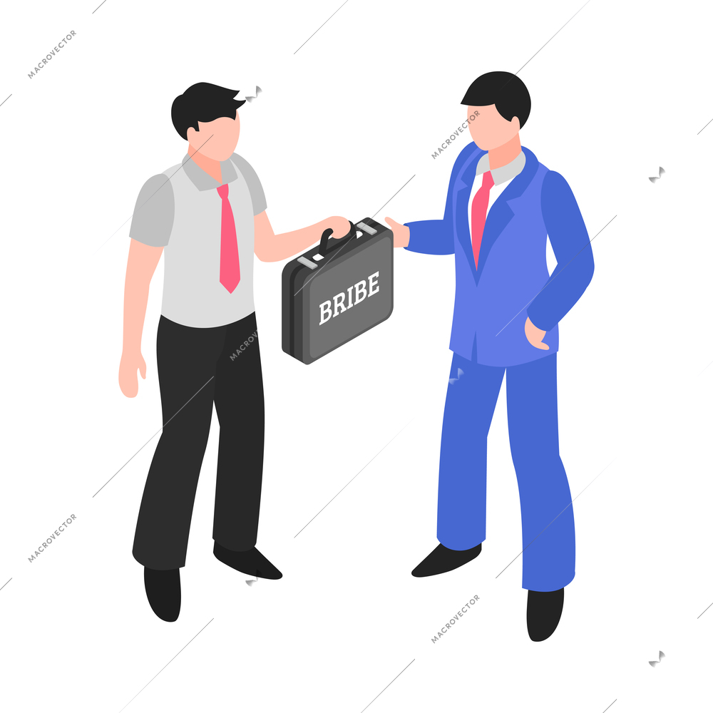 Corruption isometric icon with two people giving bribes 3d vector illustration