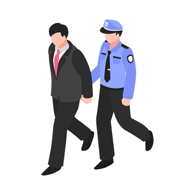 Corruption isometric icon with politician or businessman being arrested 3d vector illustration