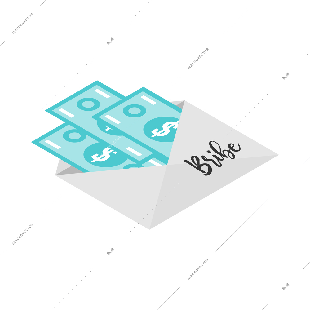 Corruption isometric icon with bribe in envelope 3d vector illustration