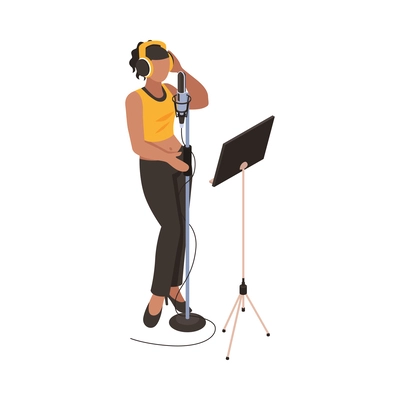 Audio studio isometric icon with singer recording song 3d vector illustration