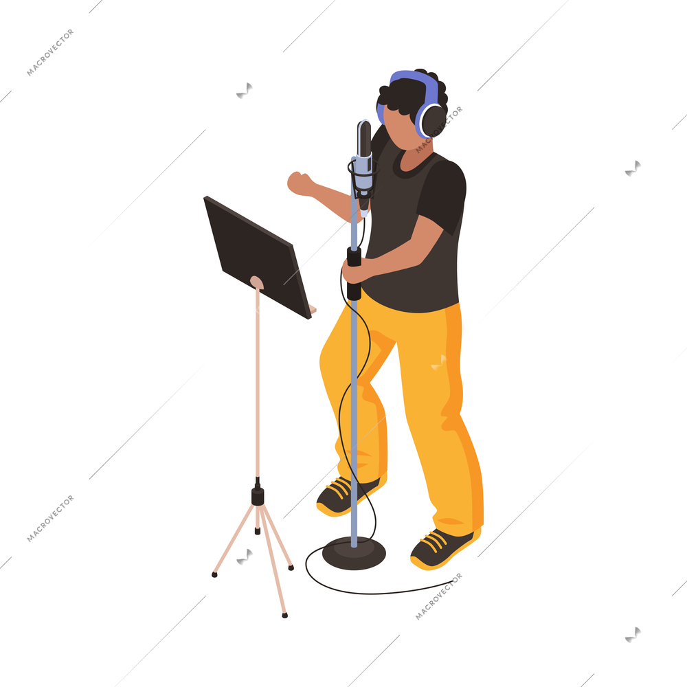 Audio studio isometric icon with male musician recording song 3d vector illustration