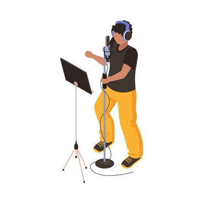 Audio studio isometric icon with male musician recording song 3d vector illustration