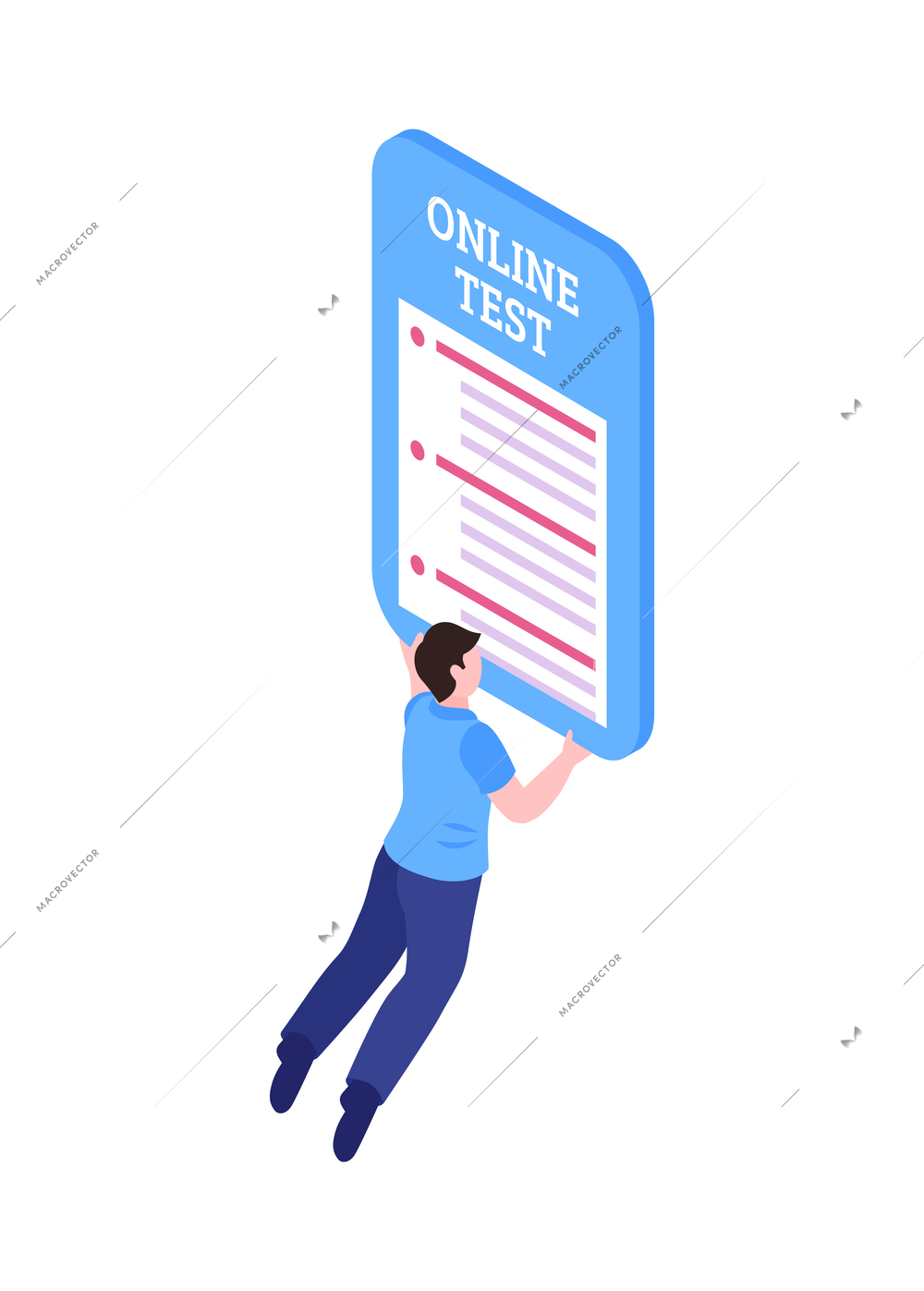 Person passing online test on smartphone isometric icon vector illustration