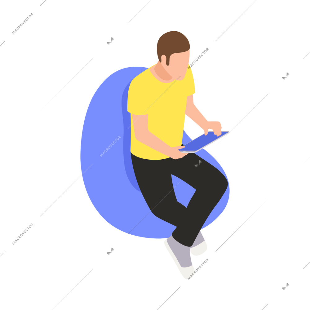 Social media isometric icon with man messaging on tablet vector illustration