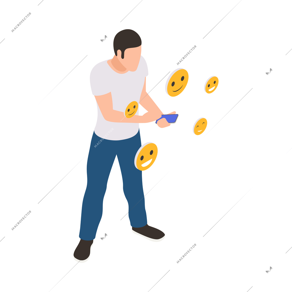 Man using social media isometric icon 3d vector illustration