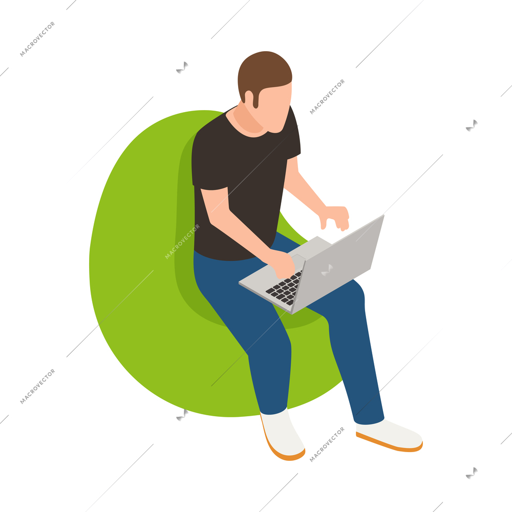 Man using social media on laptop 3d isometric icon vector illustration