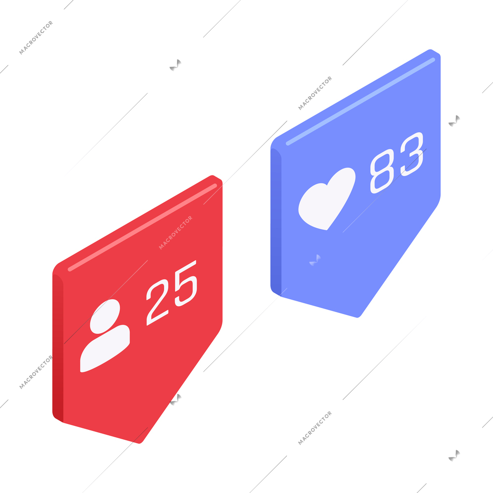 Social media isometric symbols with friends and likes isolated vector illustration