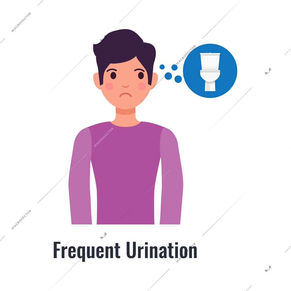Diabetes symptom with man suffering from frequent urination flat vector illustration