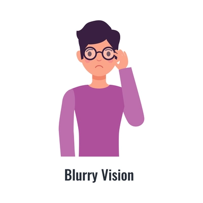 Diabetes symptom with man suffering from blurry vision flat vector illustration
