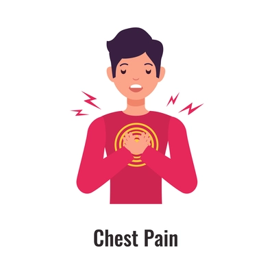 Asthma symptom with man suffering from chest pain flat vector illustration