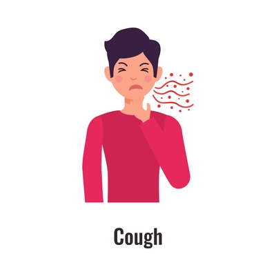 Asthma symptom with man suffering from cough flat vector illustration