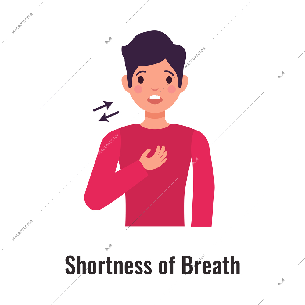 Asthma symptom with man suffering from shortness of breath flat vector illustration