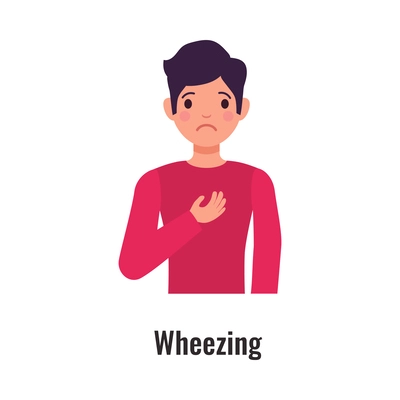 Asthma symptom with man suffering from wheezing flat vector illustration