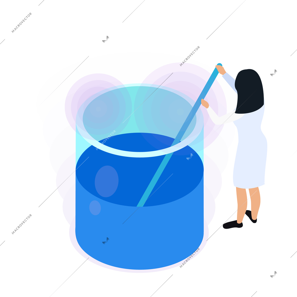 Water purification isometric icon with scientist working at laboratory 3d vector illustration