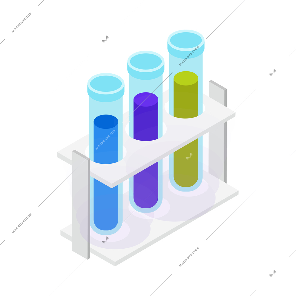 Laboratory test tubes with liquid on stand 3d isometric icon vector illustration