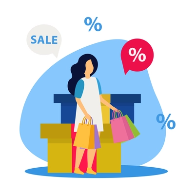 Great sale flat concept with woman holding shopping bags vector illustration