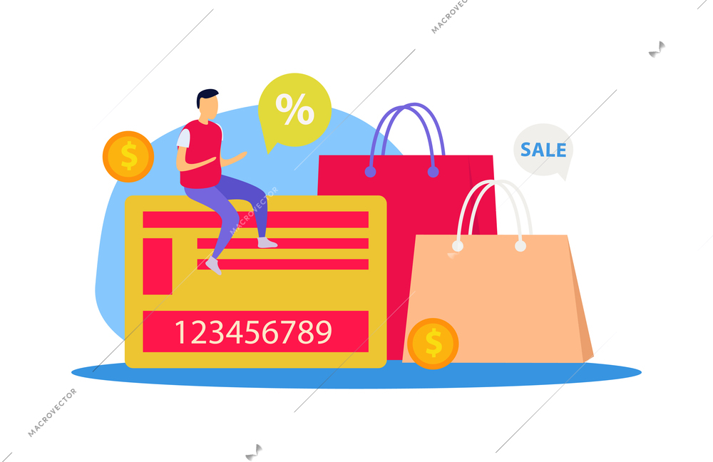 Flat great sale concept with shopping bags card and human character vector illustration