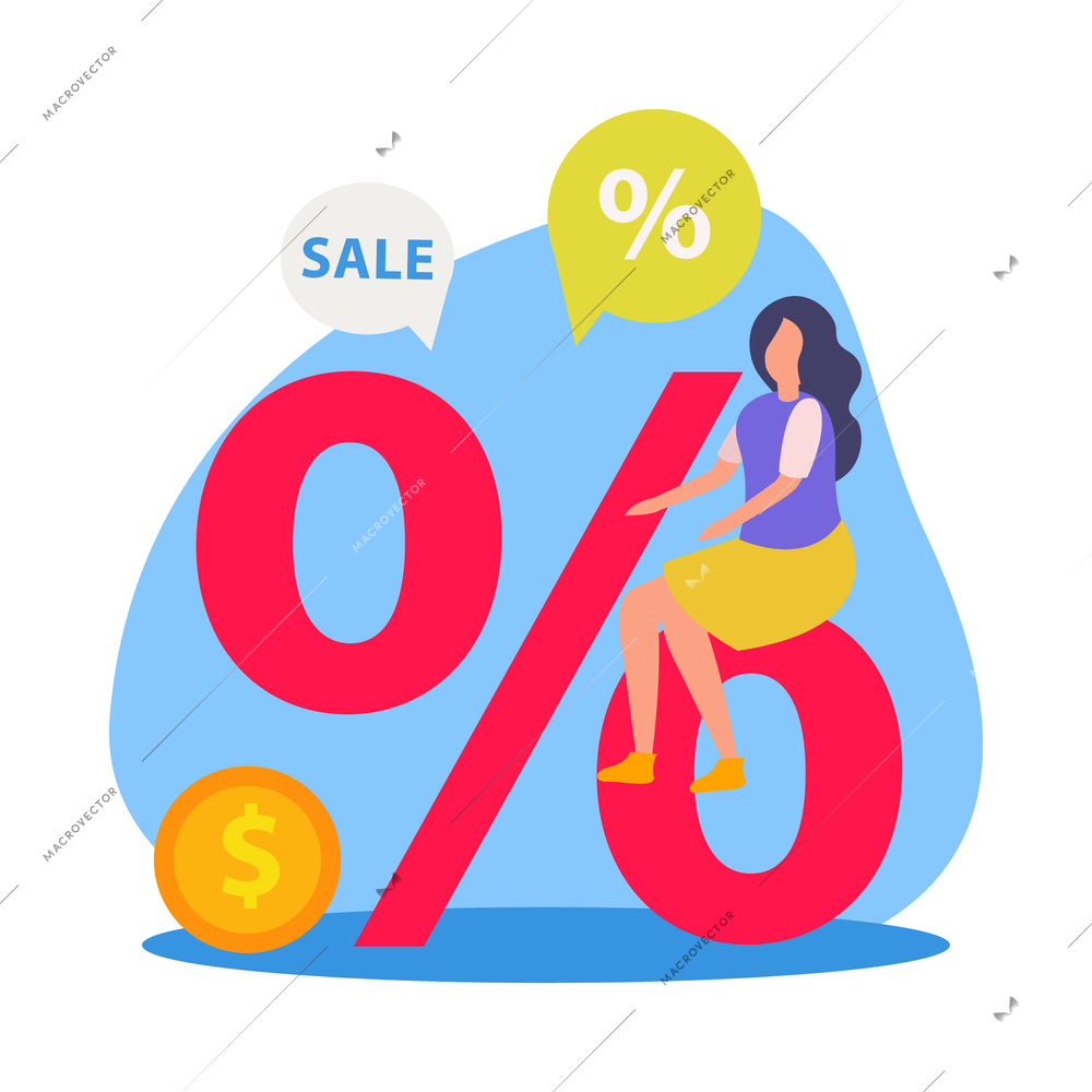 Flat concept of great sale with percent sign and female character vector illustration