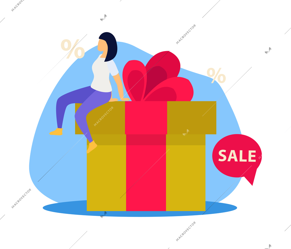 Great sale shopping flat concept with gift box and female character vector illustration