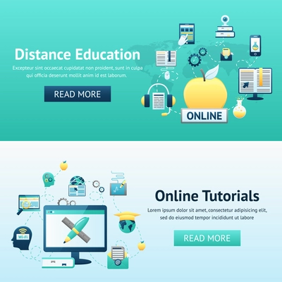 Online education design concept set with distance tutorials decorative icons isolated vector illustration