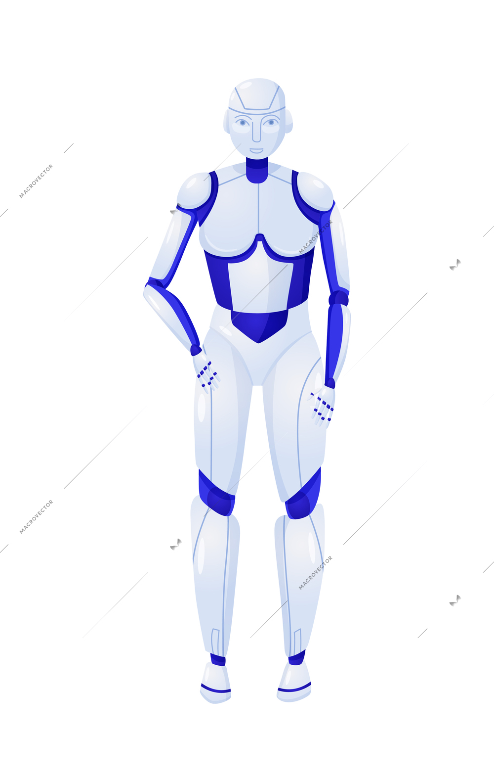 Cute humanoid robot on white background flat vector illustration