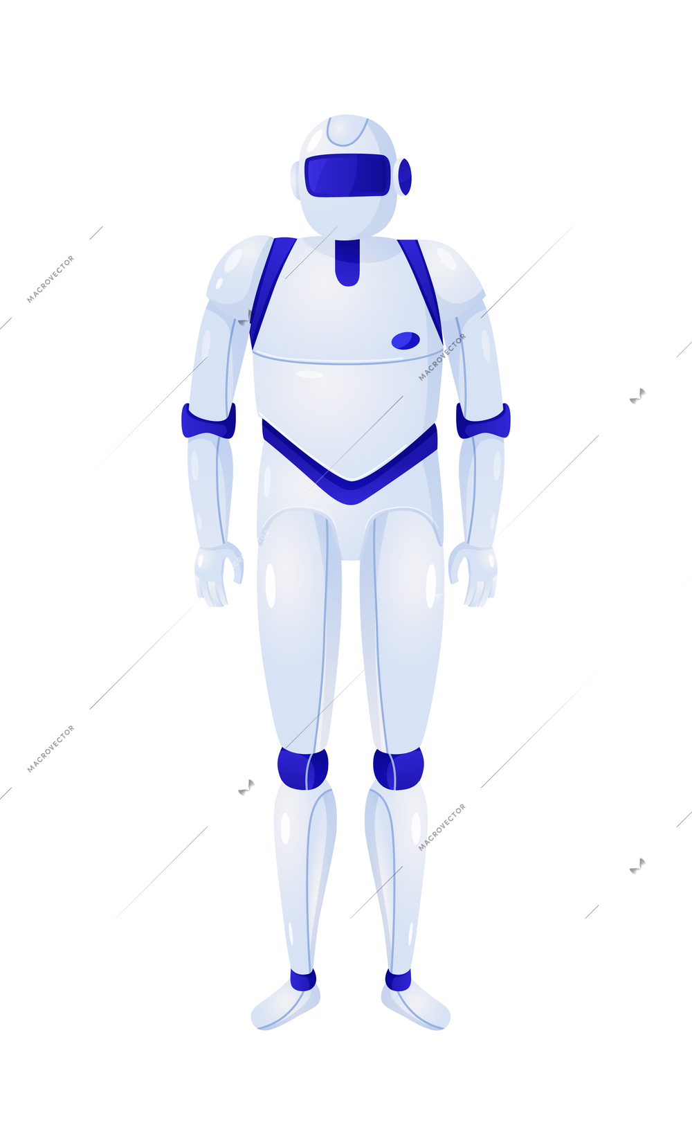 Blue and white robot against blank background flat vector illustration