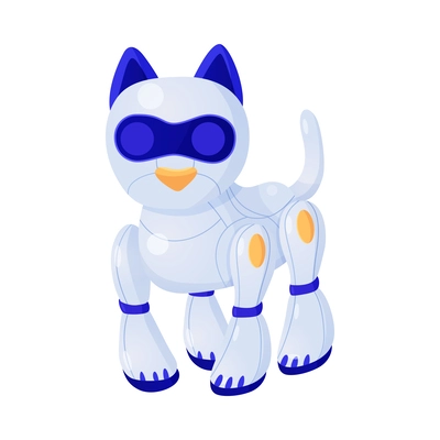 Cute cat pet robot on white background flat vector illustration