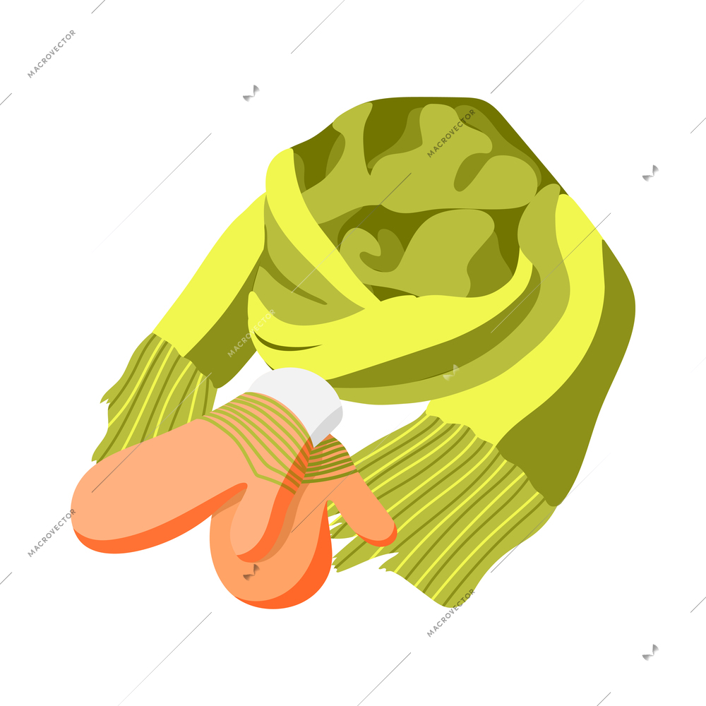 Isometric warm scarf and mittens 3d vector illustration