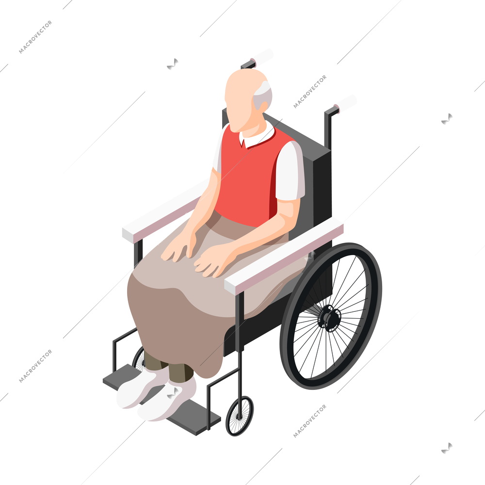 Disabled senior man in wheelchair 3d isometric vector illustration