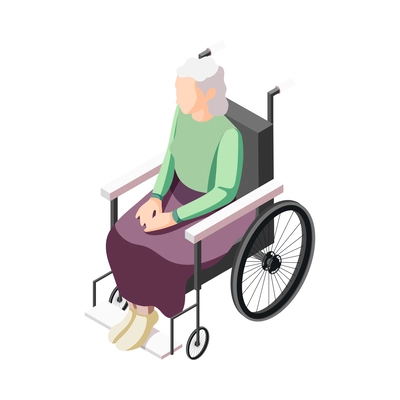 Elderly woman in wheelchair 3d isometric vector illustration