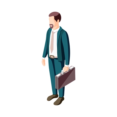 Isometric character of businessman with briefcase 3d vector illustration