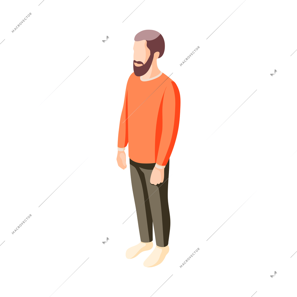 Isometric bearded man on white background 3d vector illustration