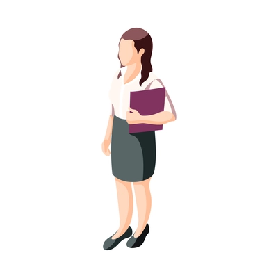 Female office worker with papers 3d isometric vector illustration