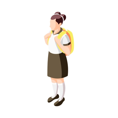Isometric school girl with backpack 3d vector illustration
