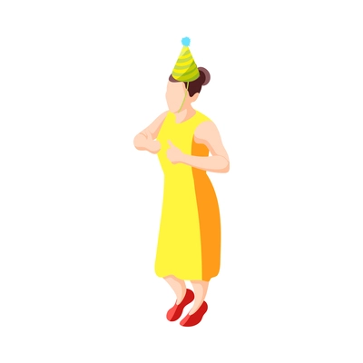 Person with festive hat having fun at birthday party isometric icon vector illustration