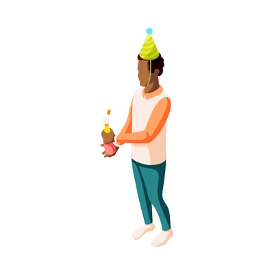 Birthday party isometric icon with guest popping champagne 3d vector illustration