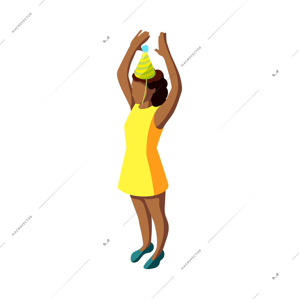Woman having fun at birthday party isometric icon vector illustration