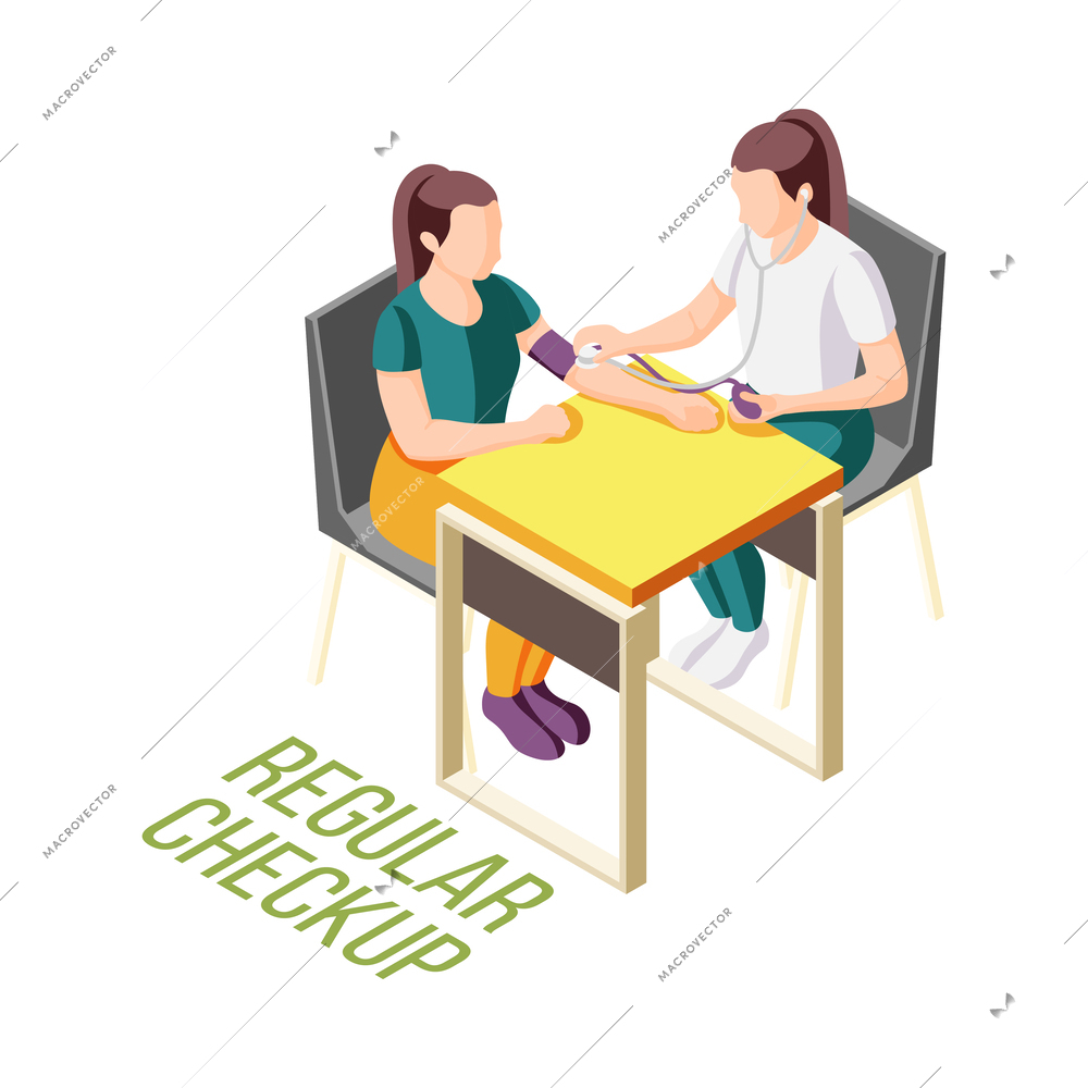 Healthy lifestyle isometric icon with woman undergoing regular health check up 3d vector illustration