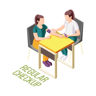 Healthy lifestyle isometric icon with woman undergoing regular health check up 3d vector illustration